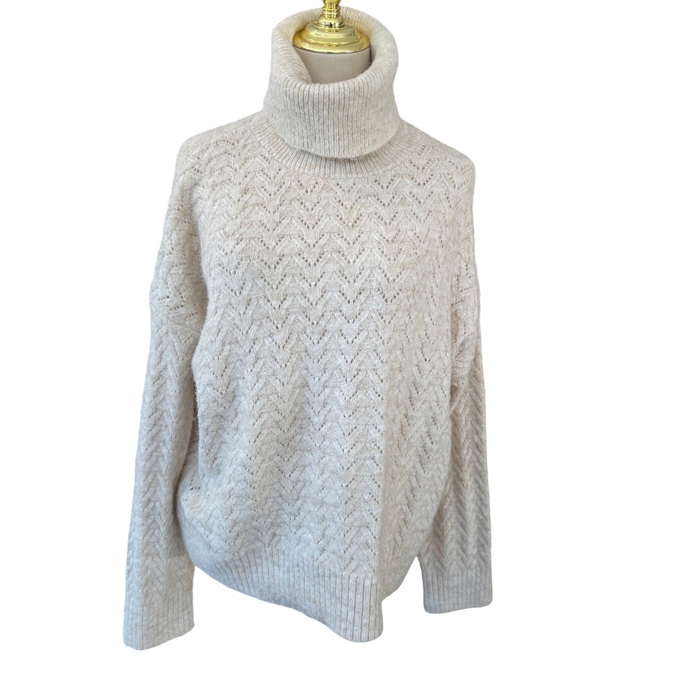 Old Navy Womens‎ Large Tan Oatmeal Pointelle Turtleneck Sweater NWT
